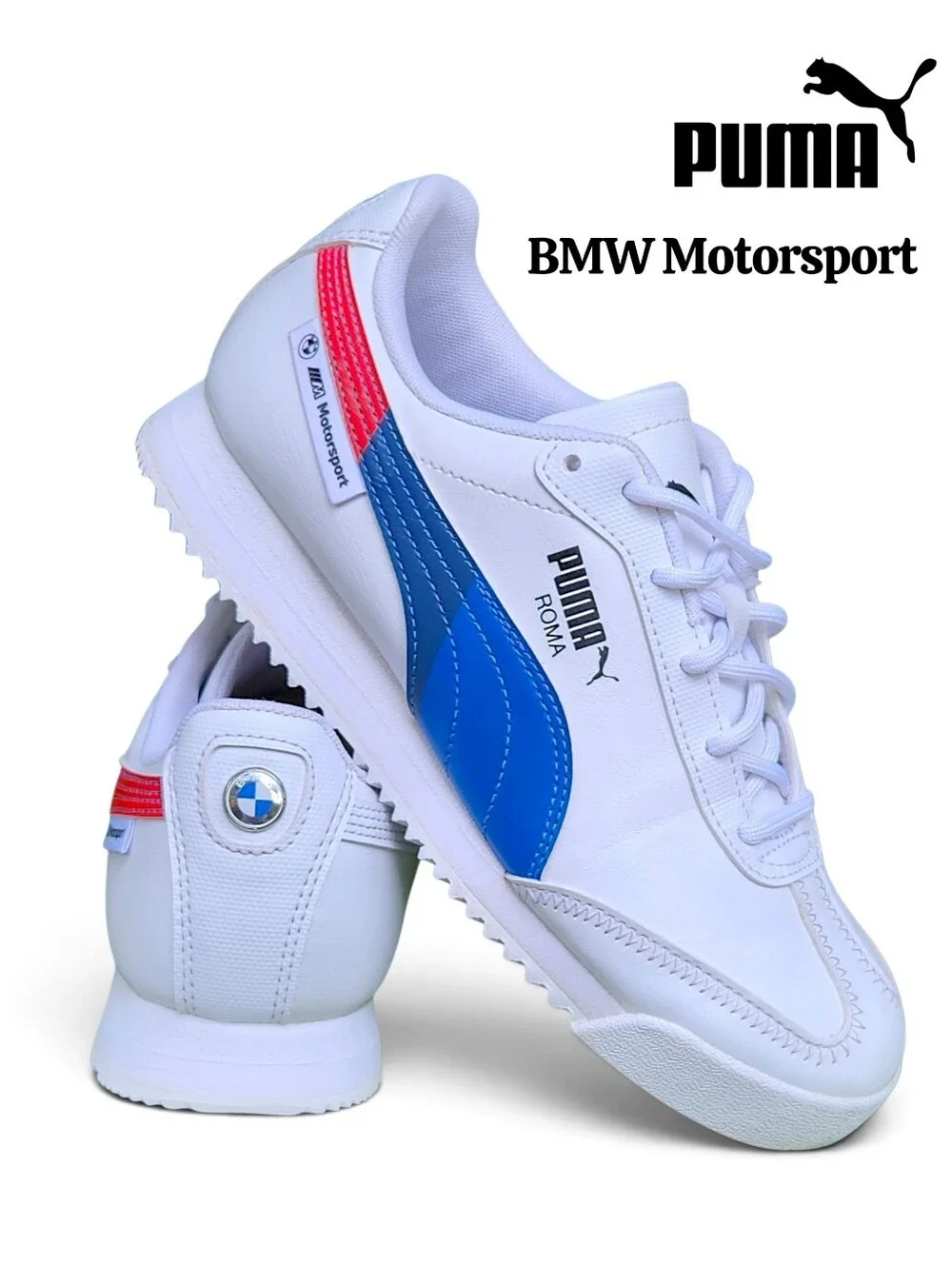 Puma BMW Motorsport Roma Classic Casual White/Blue/Red Big Boys Size 5 Youth